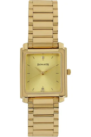 Sonata Quartz Analog Champagne Dial Metal Strap Watch for Men