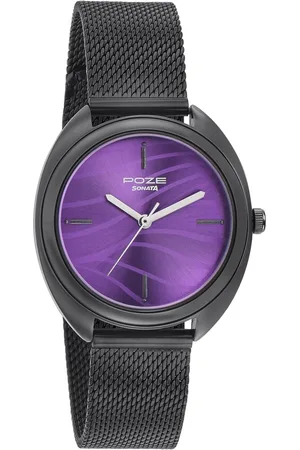 Sonata Poze Quartz Analog Purple Dial Metal Strap Watch for Women