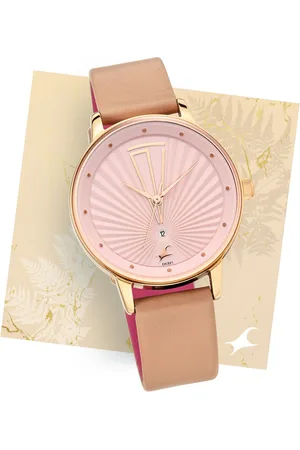 Fastrack Ruffles Quartz Analog with Date Pink Dial Leather Strap Watch for Girls