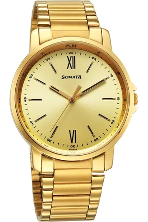 Sonata Traditional Essentials Quartz Analog Champagne Dial Stainless Steel Strap Watch for Men
