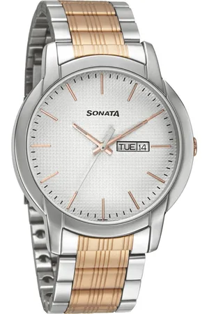 Sonata Quartz Analog with Day and Date White Dial Metal Strap Watch for Men