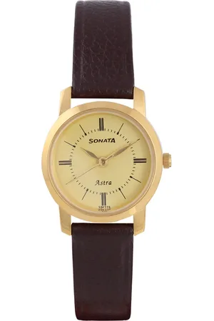 Sonata Quartz Analog Champagne Dial Leather Strap Watch for Women