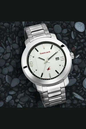 Fastrack Bare Basics Quartz Analog with Date White Dial Stainless Steel Strap Watch for Guys