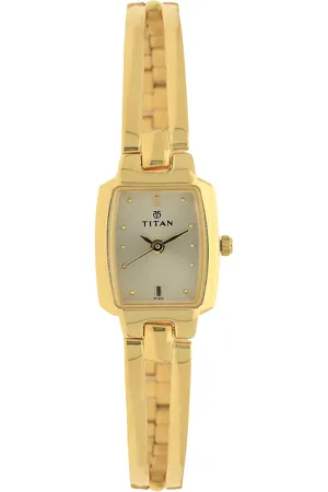 Titan Quartz Analog Champagne Dial Stainless Steel Strap Watch for Women