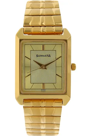 Sonata Quartz Analog Champagne Dial Metal Strap Watch for Men