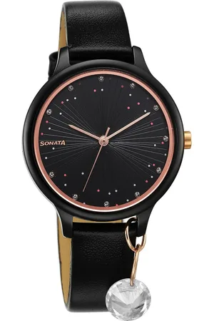 Sonata Blush Quartz Analog Black dial Leather Strap Watch for Women