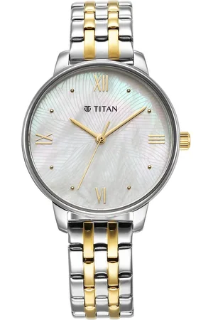 Titan Purple Style Up Quartz Analog Mother Of Pearl Dial Stainless Steel Strap Watch for Women