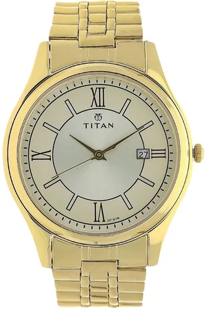 Titan Quartz Analog with Date Champagne Dial Stainless Steel Strap Watch for Men