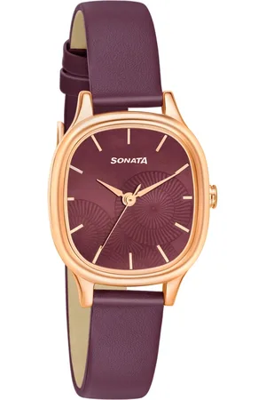Sonata Linnea Maroon Dial Women Watch With Leather Strap