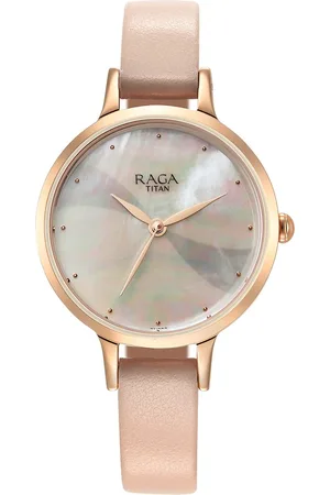 Titan Raga Power Pearls Quartz Analog Mother Of Pearl Dial Leather Strap Watch for Women