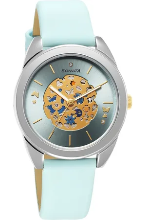 Sonata Unveil Quartz Multifunction Blue Dial Leather Strap Watch for Women