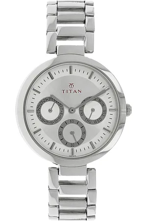 Titan Quartz Analog Silver Dial Stainless Steel Strap Watch for Women