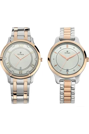 Titan Bandhan Quartz Analog with Date Silver Dial Two Toned Stainless Steel Strap Watch For Couple