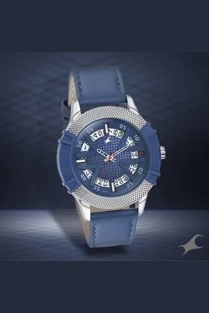 Fastrack Dial It Up Quartz Analog with Date Blue Dial Leather Strap Watch for Guys