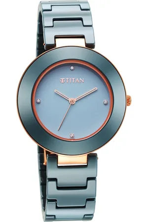 Titan Purple Ceramics Blue Dial Analog Ceramic Strap Watch for Women