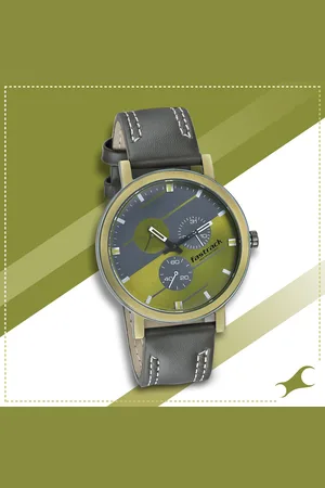 Fastrack Dial It Up Quartz Multifunction Green Dial Leather Strap Watch for Guys