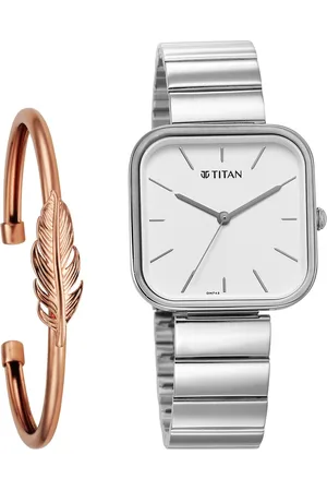 Titan Purple Stackables Quartz Analog White Dial Stainless Steel Strap Watch for Women