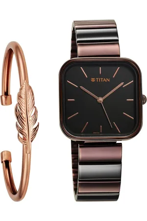 Titan Purple Stackables Quartz Analog Black Dial Two Toned Stainless Steel Strap Watch For Women
