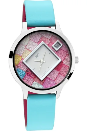 Fastrack Fit Outs Quartz Analog with Date Multicoloured Dial Leather Strap Watch for Girls