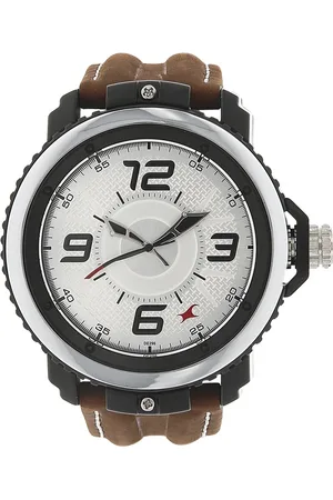 Fastrack Quartz Analog Silver Dial Leather Strap Watch for Guys
