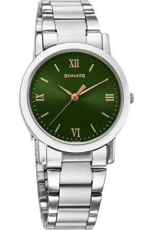 Sonata Classic Quartz Analog Green Dial Silver Stainless Steel Strap Watch for Men