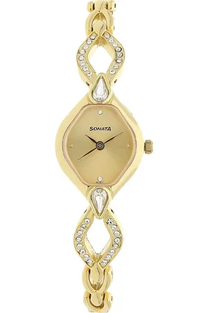 Sonata Quartz Analog Champagne Dial Metal Strap Watch for Women