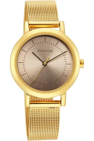 Sonata Essentials Beige Dial Stainless Steel Strap Watch for Women