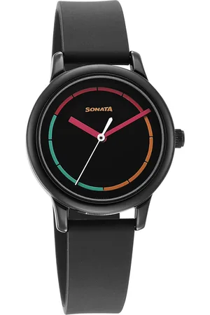 Sonata Splash Black Dial Women Watch With Plastic Strap