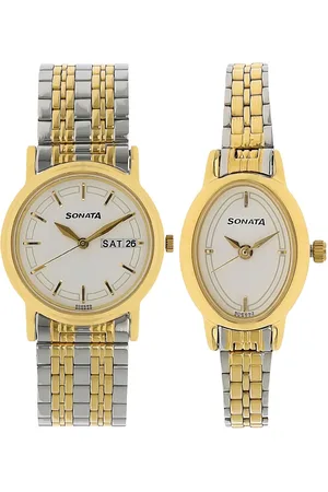 Sonata Quartz Analog White Dial Stainless Steel Strap Watch for Couple
