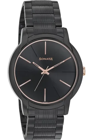Sonata Beyond Gold Quartz Analog Black Dial Metal Strap Watch for Men