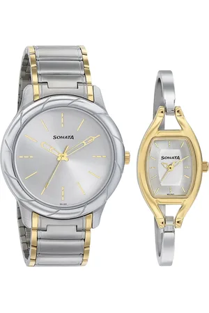 Sonata Quartz Analog Silver Dial Stainless Steel Strap Watch for Couple