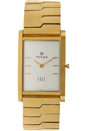Titan Edge Quartz Analog Silver Dial Golden Stainless Steel Strap Watch For Men