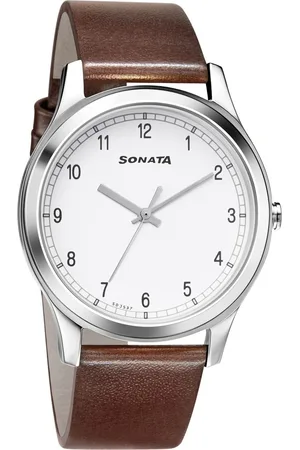 Sonata Quartz Analog White Dial Leather Strap Watch for Men