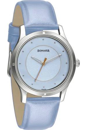 Sonata Women of Steel Blue Dial Leather Strap Watch for Women