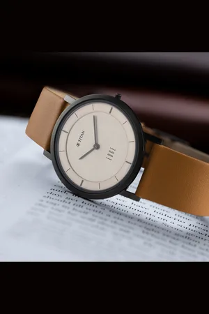Titan Edge Beige Dial Analog Leather Strap watch for Men