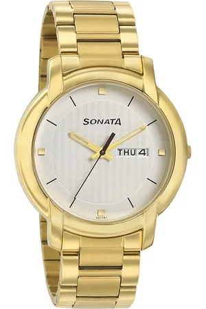 Sonata Quartz Analog with Day and Date White Dial Stainless Steel Strap Watch for Men
