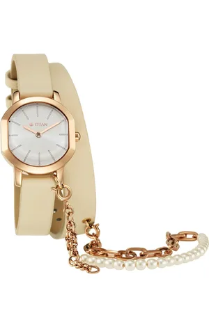 Titan Purple Unending Beauty Off White Dial Analog Leather Strap watch for Women