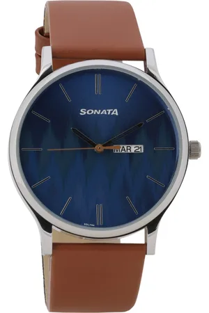 Sonata Knot Blue Dial Leather Strap Watch for Men