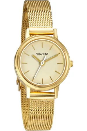 Sonata Essentials Champagne Dial Women Watch With Stainless Steel Strap