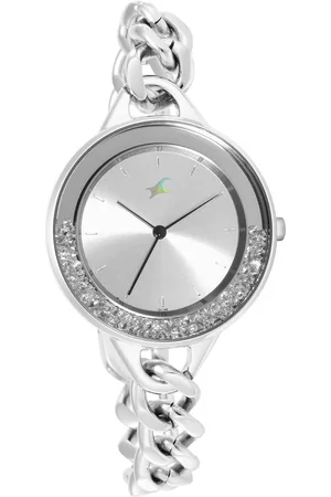 Fastrack Glitch Quartz Analog Silver Dial Metal Strap Watch for Girls