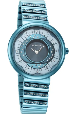 Titan Purple Unending Beauty Blue Dial Analog Stainless Steel Strap Watch for Women