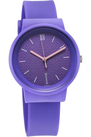 Sonata Splash Quartz Analog Purple Dial Plastic Strap Watch for Women