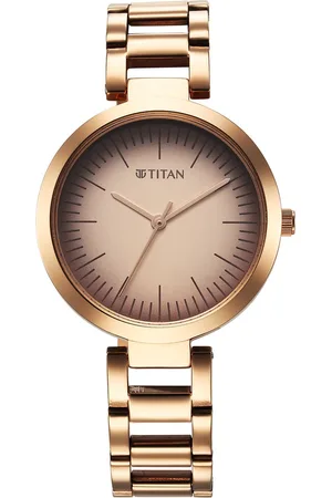 Titan Workwear Quartz Analog Beige Dial Rose Gold Stainless Steel Strap Watch for Women