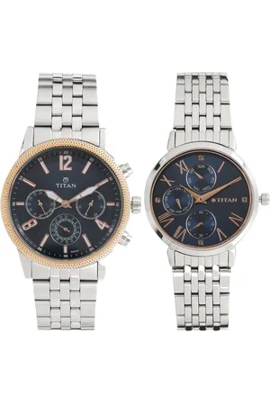 Titan Bandhan Blue Dial Quartz Multifunction Stainless Steel Strap watch for Couple