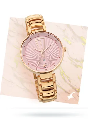 Fastrack Ruffles Quartz Analog with Date Pink Dial Stainless Steel Strap Watch for Girls