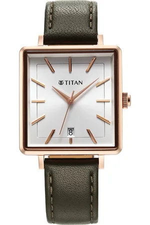 Titan Minimalists Quartz Analog with Date Silver Dial Black Leather Strap Watch for Women