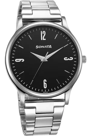 Sonata Aspire Quartz Analog Black Dial Stainless Steel Strap Watch for Men