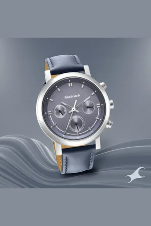 Fastrack Tick Tock Quartz Multifunction Blue Dial Leather Strap Watch for Guys