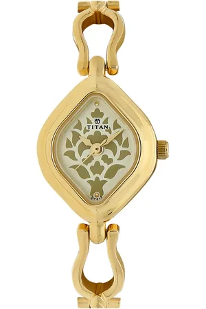 Titan Quartz Analog Champagne Dial Stainless Steel Strap Watch for Women