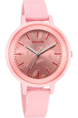 Sonata Splash Quartz Analog Pink Dial Plastic Strap Watch for Women
